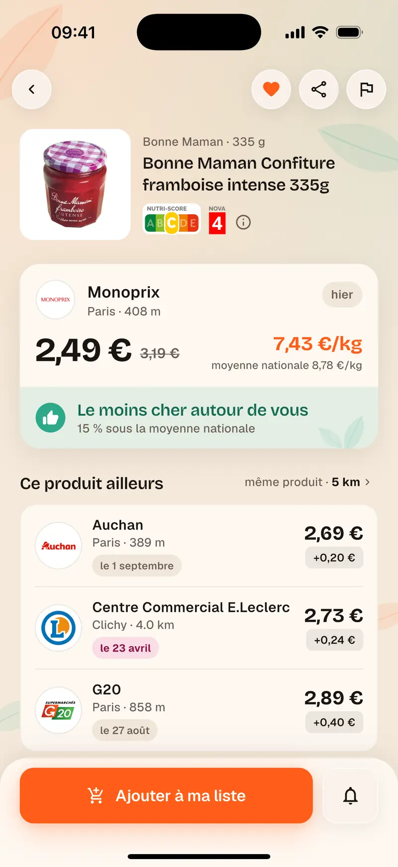 Fiche produit Aukilo : le prix au kilo comparé aux magasins autour